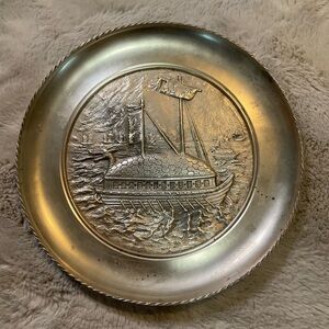 Rare Vintage Heavy Relief Brass Plate, Maritime, Decor, Geobukseon Turtle‎ Ship